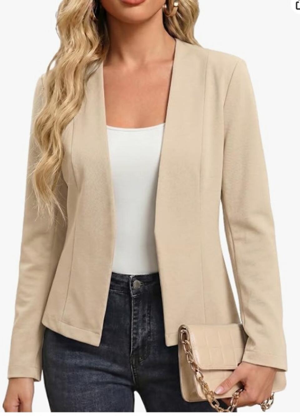 Mina Self Blazer Open Front Collarless Tan Tweed Work Jacket Womens Size XL